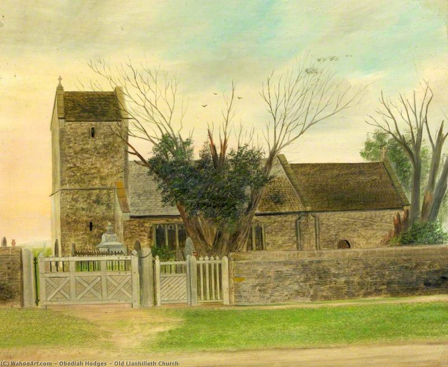 Order Oil Painting Replica Old Llanhilleth Church by Obediah Hodges (1874-1938) | ArtsDot.com